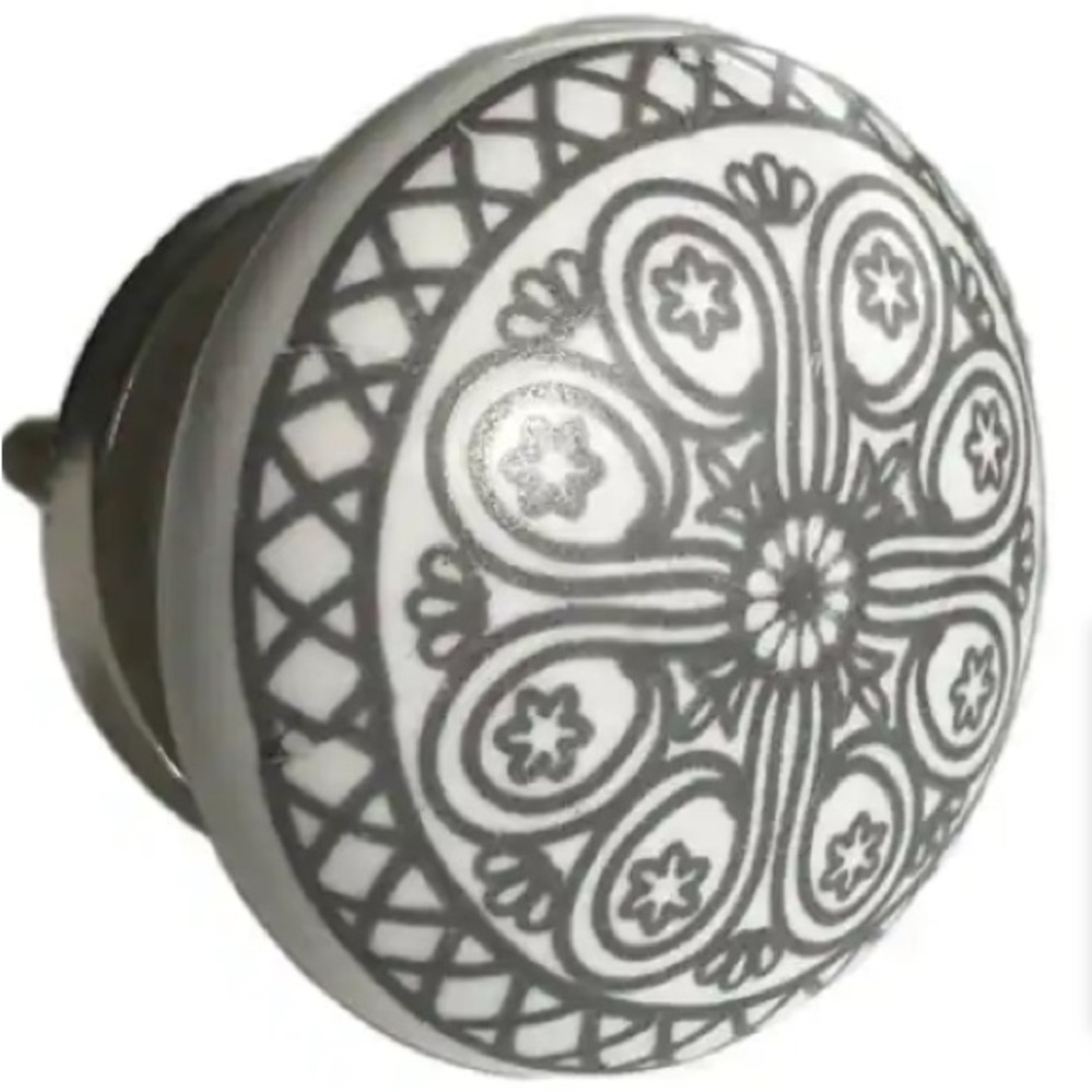 Boho Ceramic Drawer Knob, Set of 10 Gray/White - Picture 5 of 7